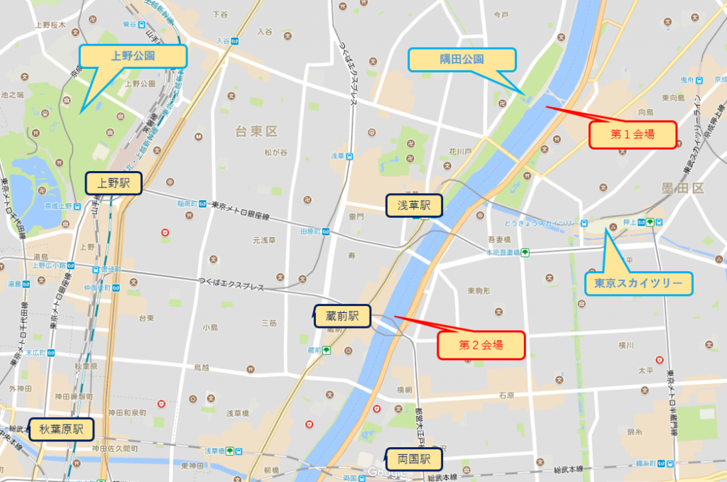 隅田川花火大会開催マップ
